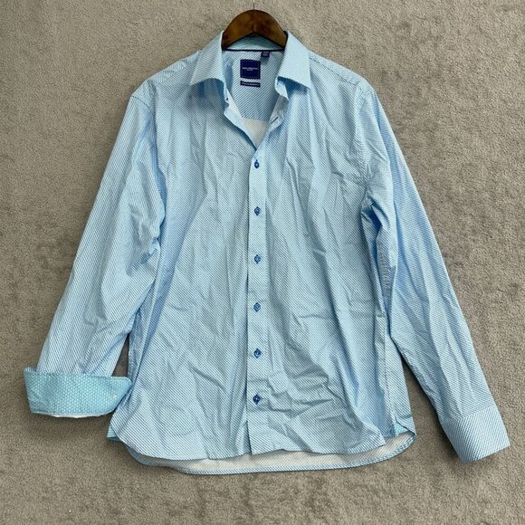 NWOT Nick Graham Men's L Stretch Modern Fit Dress Shirt Blue Pattern - Picture 2 of 10